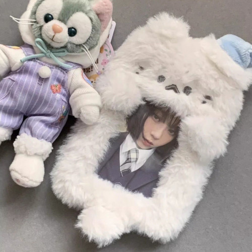 可愛白色毛絨小狗卡套3寸拍立得追星小卡照片收納保護套包包掛件