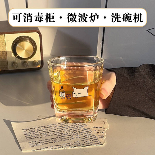 韓式小貓喝酒玻璃杯貓咪威士忌酒杯耐熱咖啡杯子家用透明可愛水杯 韓式小貓喝酒玻璃杯貓咪威士忌酒杯耐熱咖啡杯子家用透明可愛水杯