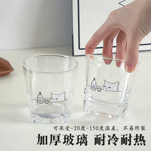 韓式小貓喝酒玻璃杯貓咪威士忌酒杯耐熱咖啡杯子家用透明可愛水杯 韓式小貓喝酒玻璃杯貓咪威士忌酒杯耐熱咖啡杯子家用透明可愛水杯