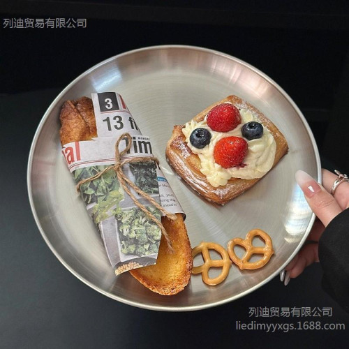 ins高顔值甜品不鏽鋼盤子韓式蛋糕盤點心盤餐盤骨碟吐司盤水果盤