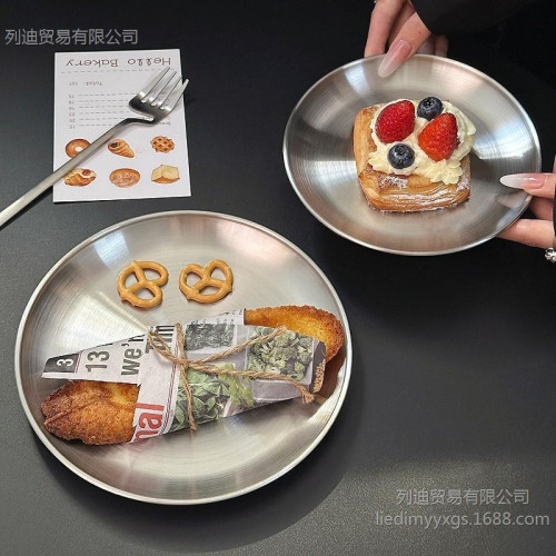 ins高顔值甜品不鏽鋼盤子韓式蛋糕盤點心盤餐盤骨碟吐司盤水果盤