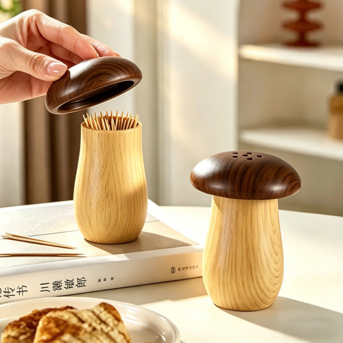 復古仿木質蘑菇牙簽筒家用客廳餐廳桌面高顔值多功能牙線收納盒