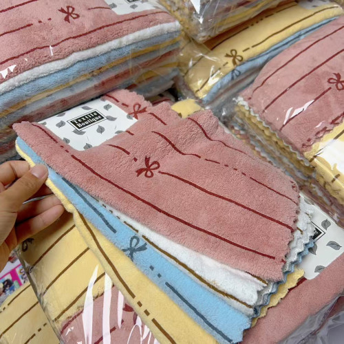 高顔值加厚珊瑚絨印花方巾廚房家用抹布吸水柔軟不易掉毛