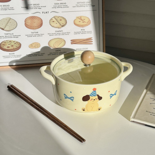 新款ins風奶油小狗陶瓷泡麵碗帶蓋學生宿捨用方便面碗大容量湯碗
