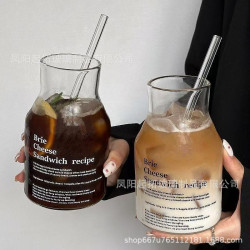 小衆ins風博主同款簡約字母玻璃杯果汁杯牛奶咖啡杯冷萃玻璃瓶