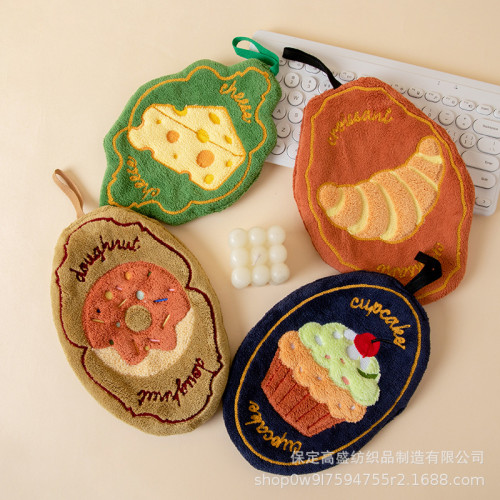 蛋糕牛角包掛式擦手巾吸水速乾珊瑚絨毛巾廚房抹布厚手帕刺綉