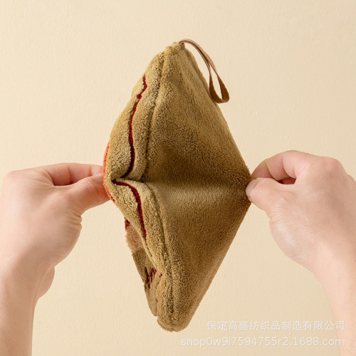 蛋糕牛角包掛式擦手巾吸水速乾珊瑚絨毛巾廚房抹布厚手帕刺綉