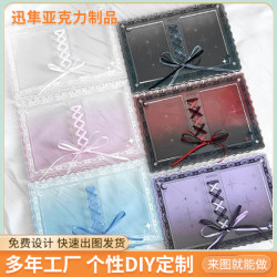 韓系蕾絲邊雙格亞克力卡框  系絲帶蝴蝶結雙人韓系追星小卡展示框