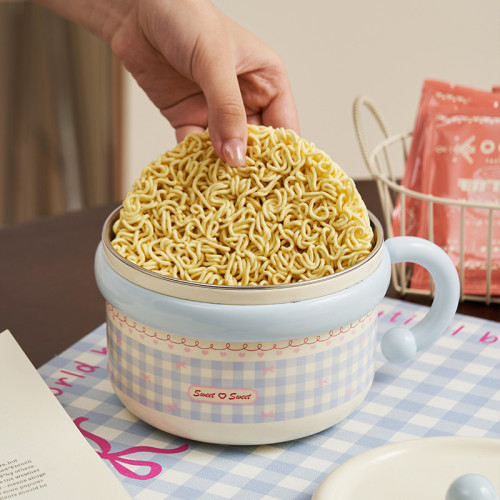 高顔值泡麵碗304不鏽鋼吃飯湯碗ins少女心學生宿捨帶蓋大容量飯盒