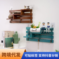 創意木質牆上免打孔置物架店鋪門後口壁掛牆壁裝飾品玄關鑰匙掛鉤