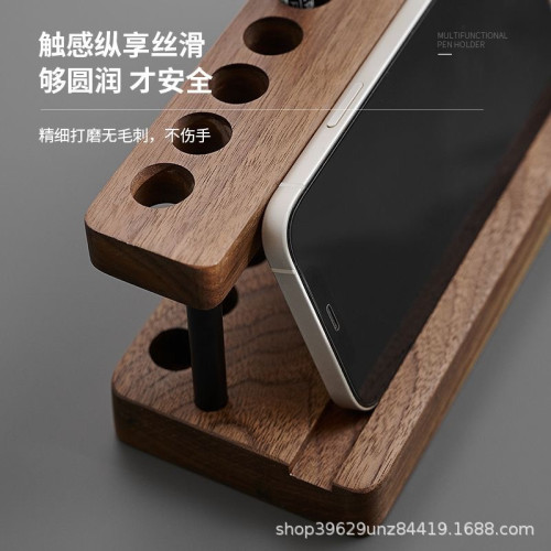 木質筆筒辦公桌面文具簽字筆收納筆座多功能一體手機支架筆架