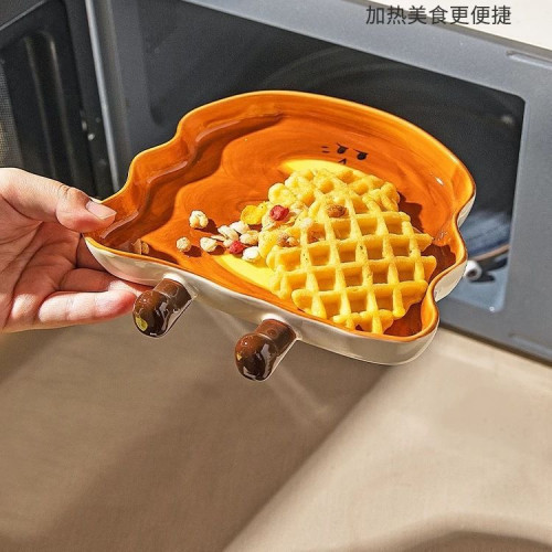 可愛早餐盤釉下彩餐具好看的盤子ins風 家用陶瓷餐盤高顔值甜品盤
