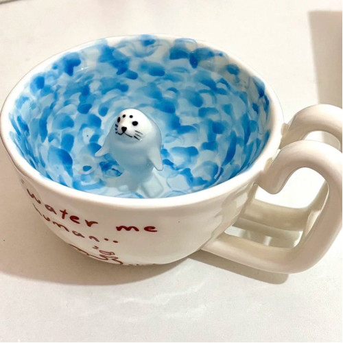 卡通可愛遊泳海豹咖啡杯手工製作陶瓷馬克杯牛奶杯創意喝水杯小衆 卡通可愛遊泳海豹咖啡杯手工製作陶瓷馬克杯牛奶杯創意喝水杯小衆