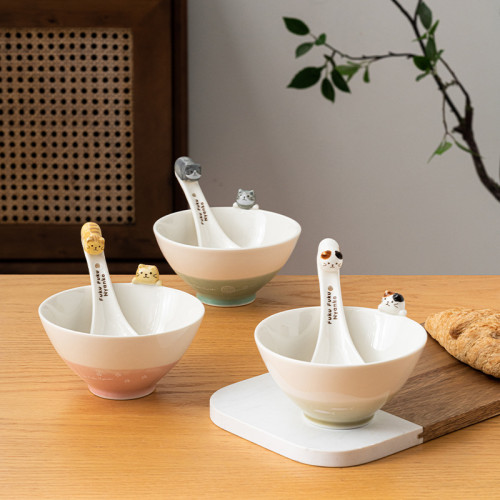 盤陶瓷可愛立體貓趴碗貓咪飯碗日式兒童個性創意餐具甜品輔食碗任