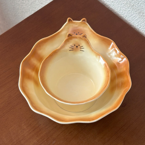 可愛貓咪陶瓷餐具高顔值陶瓷碗大容量湯碗小吃盤家用盤子造型盤