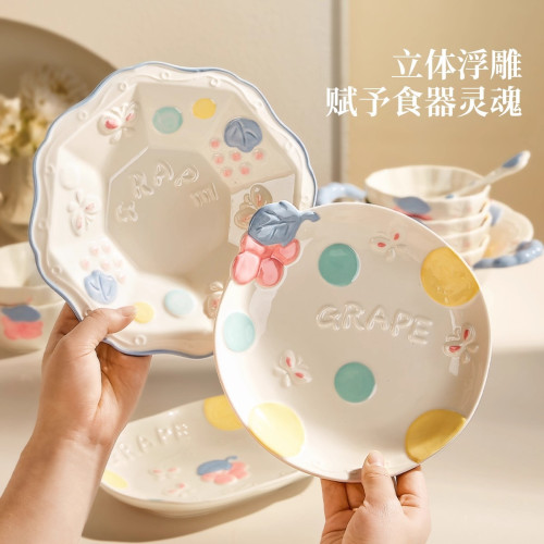 可愛卡通高顔值釉下彩碗碟套裝陶瓷餐具家用碗盤子湯碗勺子泡麵碗 可愛卡通高顔值釉下彩碗碟套裝陶瓷餐具家用碗盤子湯碗勺子泡麵碗