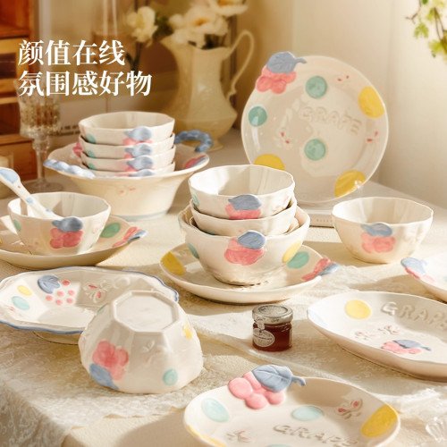 可愛卡通高顔值釉下彩碗碟套裝陶瓷餐具家用碗盤子湯碗勺子泡麵碗 可愛卡通高顔值釉下彩碗碟套裝陶瓷餐具家用碗盤子湯碗勺子泡麵碗