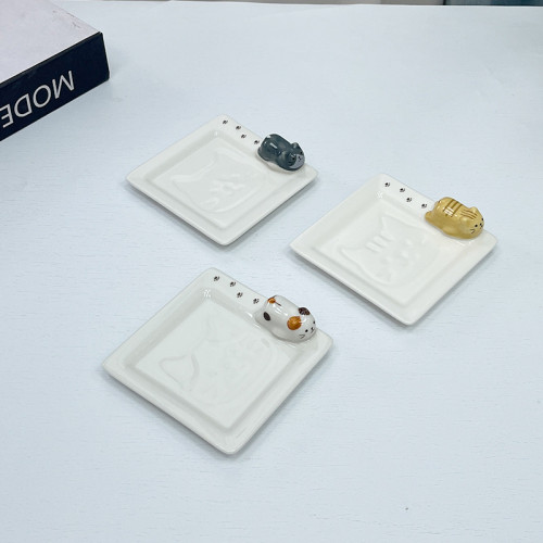 日式創意可愛貓咪甜品碟家用水果碟日本FUFU同款趴趴貓立體調味碟