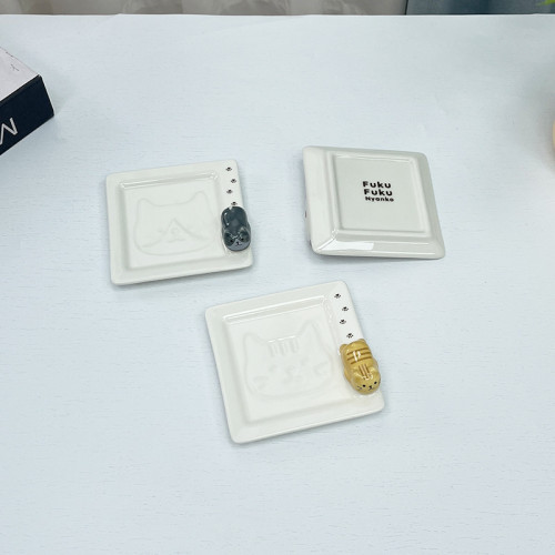 日式創意可愛貓咪甜品碟家用水果碟日本FUFU同款趴趴貓立體調味碟