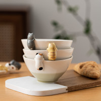盤陶瓷可愛立體貓趴碗貓咪飯碗日式兒童個性創意餐具甜品輔食碗任