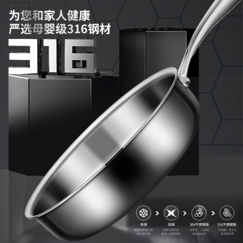 德國316不鏽鋼平底鍋鈦金煎鍋家用小號不沾鍋電磁爐瓦斯爐炒菜鍋