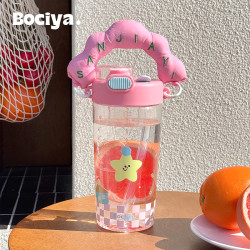 水杯女生大容量簡約高顔值塑膠杯2025新款tritan手提可愛吸管杯子