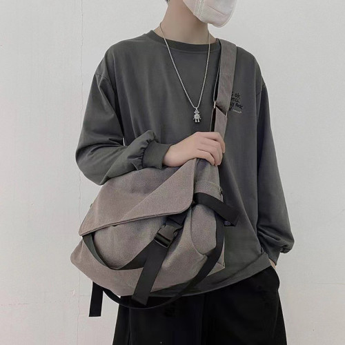 帆布包男斜後背包大容量日系復古慵懶風學生挎包休閒簡約男士單肩包 帆布包男斜後背包大容量日系復古慵懶風學生挎包休閒簡約男士單肩包