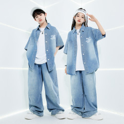 街舞兒童潮服演出服男童牛仔套裝hiphop童裝嘻哈走秀女架子鼓爵士