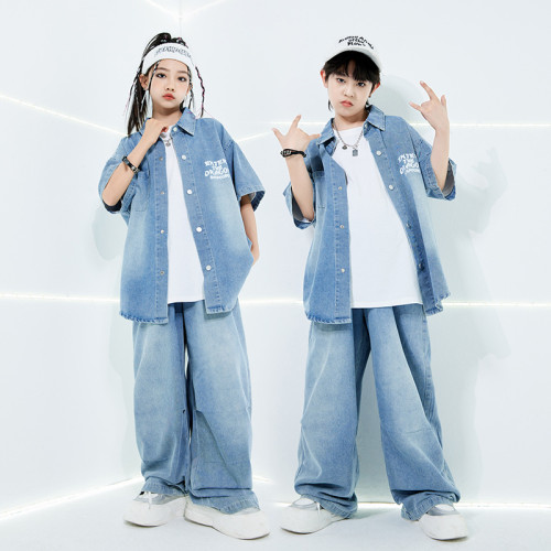 街舞兒童潮服演出服男童牛仔套裝hiphop童裝嘻哈走秀女架子鼓爵士