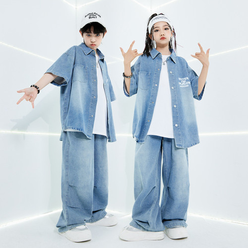 街舞兒童潮服演出服男童牛仔套裝hiphop童裝嘻哈走秀女架子鼓爵士