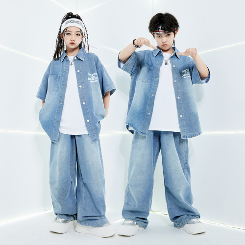 街舞兒童潮服演出服男童牛仔套裝hiphop童裝嘻哈走秀女架子鼓爵士