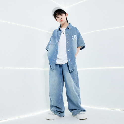 街舞兒童潮服演出服男童牛仔套裝hiphop童裝嘻哈走秀女架子鼓爵士