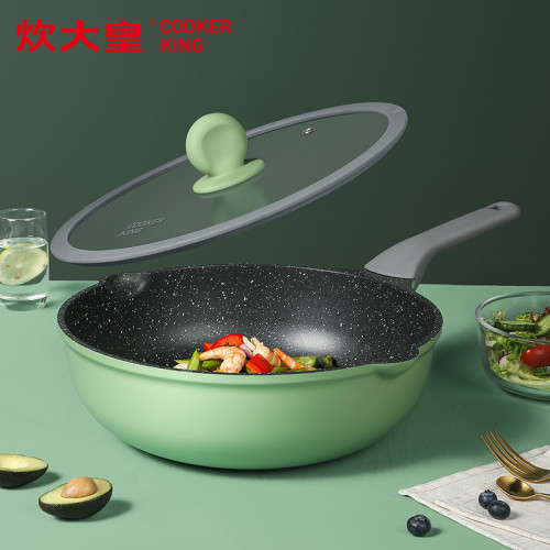 炊大皇麥飯石色不沾鍋炒鍋家用平底不沾炒菜鍋瓦斯電磁爐通用