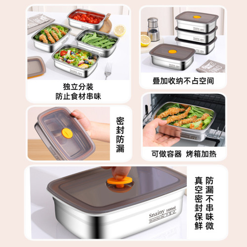 316不鏽鋼保鮮盒食品級密封蓋子長方形野餐便攜盒冰箱烤箱冷凍盒
