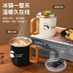 辦公室304不鏽鋼馬克杯帶手柄 女生奶茶咖啡杯吸管杯帶蓋隨手杯