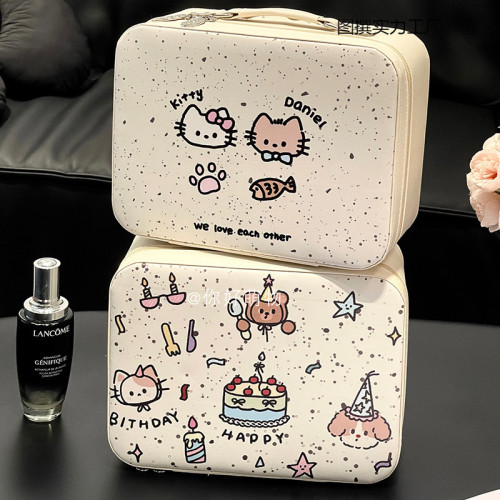 化妝包帶鏡子大容量可愛化妝箱小手提箱女旅行可攜式化妝品收納包 化妝包帶鏡子大容量可愛化妝箱小手提箱女旅行可攜式化妝品收納包