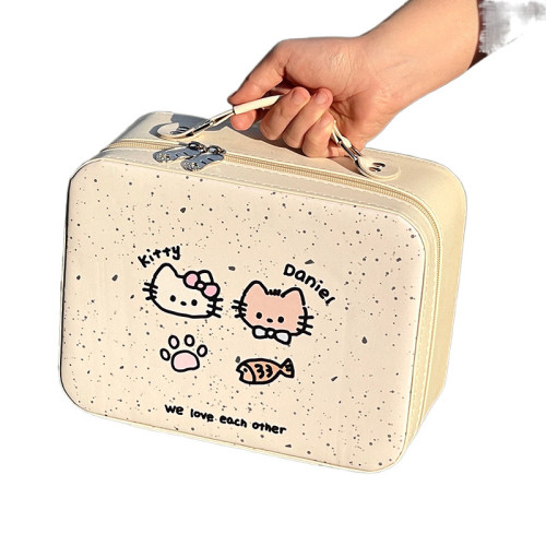 化妝包帶鏡子大容量可愛化妝箱小手提箱女旅行可攜式化妝品收納包 化妝包帶鏡子大容量可愛化妝箱小手提箱女旅行可攜式化妝品收納包