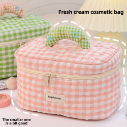 格子化妝包大容量高顔值韓版ins可愛可攜式化妝品旅行洗漱收納包