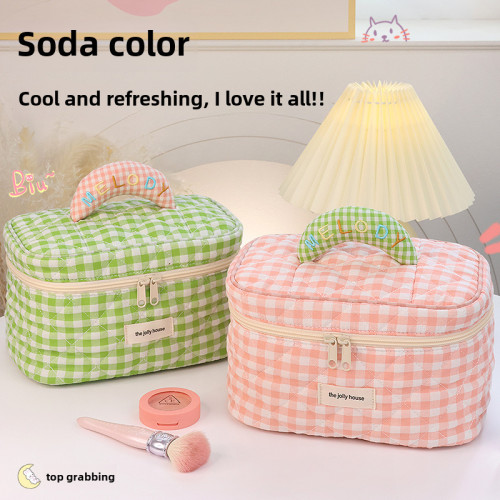 格子化妝包大容量高顔值韓版ins可愛可攜式化妝品旅行洗漱收納包
