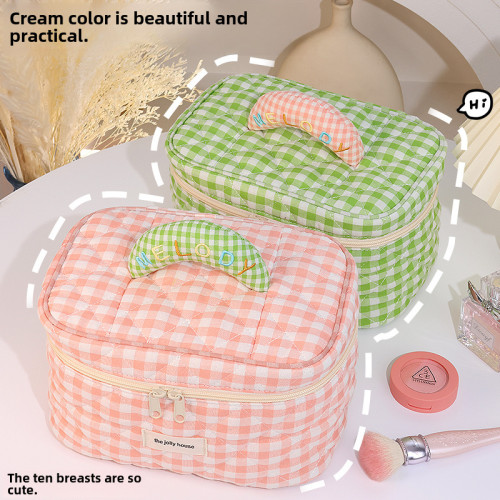 格子化妝包大容量高顔值韓版ins可愛可攜式化妝品旅行洗漱收納包