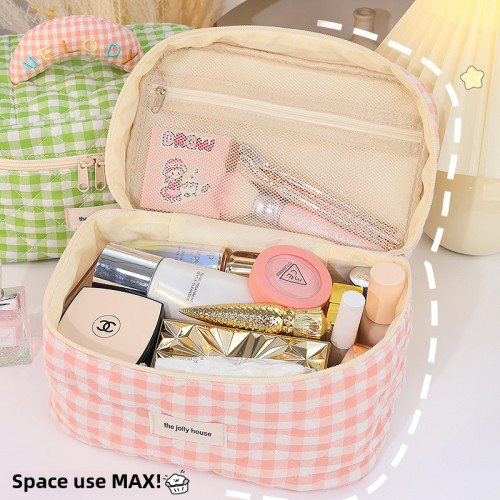 格子化妝包大容量高顔值韓版ins可愛可攜式化妝品旅行洗漱收納包