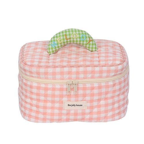 格子化妝包大容量高顔值韓版ins可愛可攜式化妝品旅行洗漱收納包