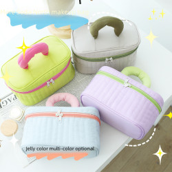 2024新款撞色化妝包大容量高級感洗漱包出差旅行可攜式收納包高顔值