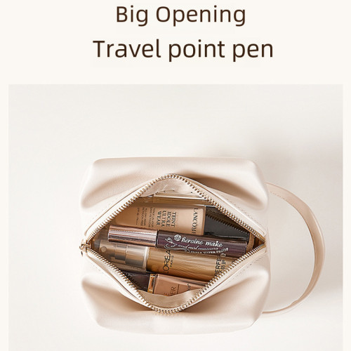 2025新款迷你奶油化妝包ins感可攜式大容量PU防水旅行護膚品收納包