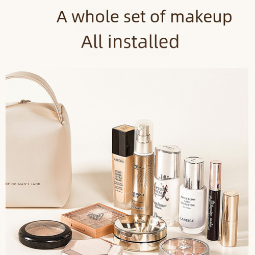 2025新款迷你奶油化妝包ins感可攜式大容量PU防水旅行護膚品收納包