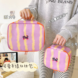 手提化妝包大容量分類收納包條紋馬卡龍旅行包可攜式小包包女士痛包