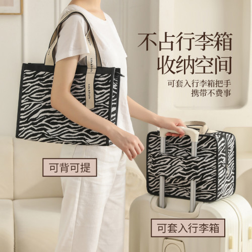 多功能化妝包斑馬紋民族風帆布托特包高級感大容量出差旅行收納包 多功能化妝包斑馬紋民族風帆布托特包高級感大容量出差旅行收納包