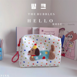 韓系ins新款波點小狗可愛化妝包收納包可攜式洗漱包包女筆袋化妝包