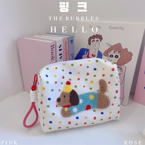 韓系ins新款波點小狗可愛化妝包收納包可攜式洗漱包包女筆袋化妝包 韓系ins新款波點小狗可愛化妝包收納包可攜式洗漱包包女筆袋化妝包