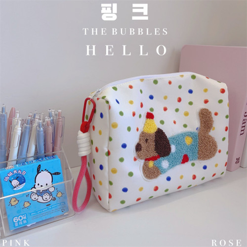 韓系ins新款波點小狗可愛化妝包收納包可攜式洗漱包包女筆袋化妝包 韓系ins新款波點小狗可愛化妝包收納包可攜式洗漱包包女筆袋化妝包